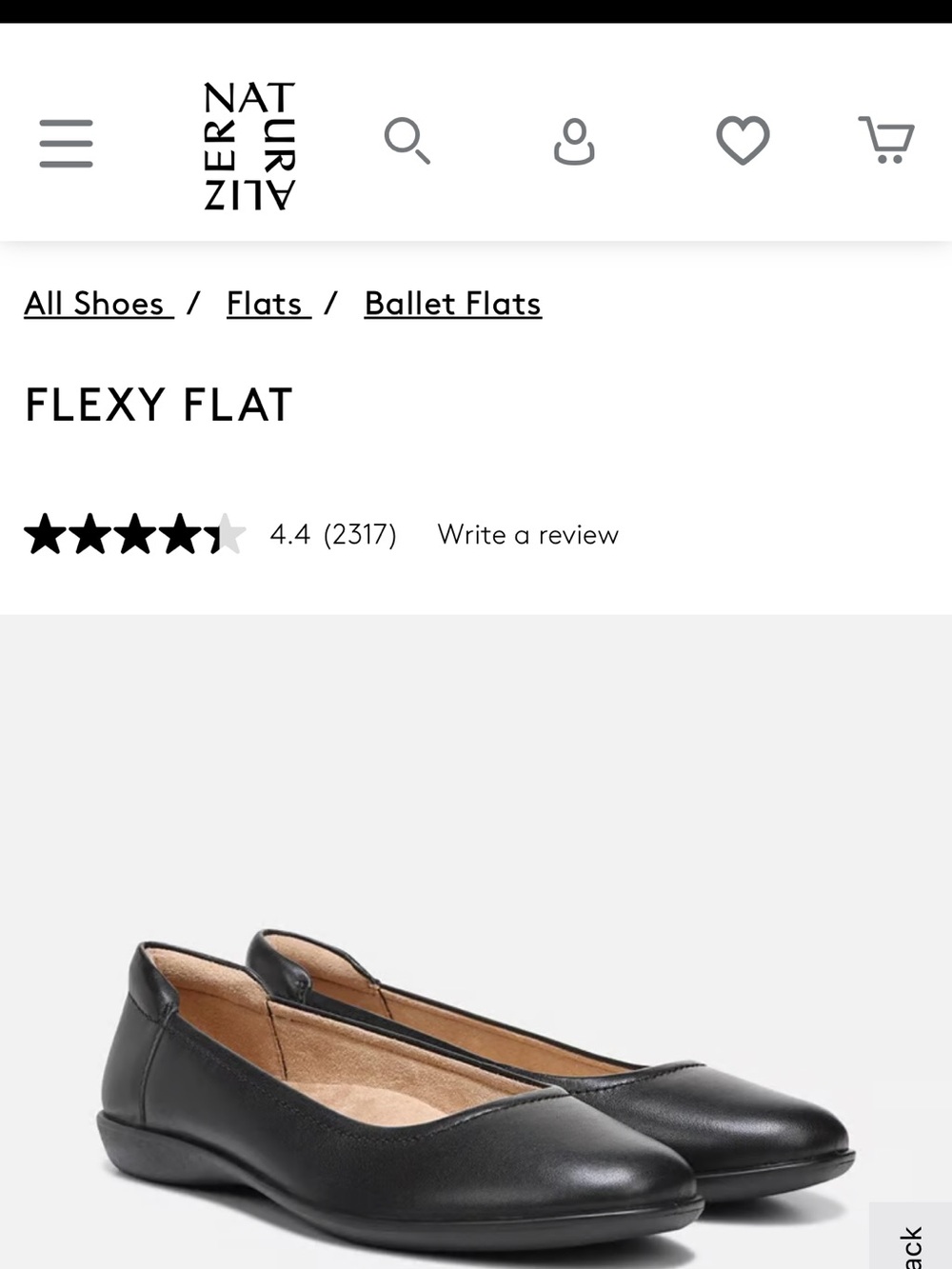 Naturalizer Black Leather Ballet Flexy Flats size 8.5M